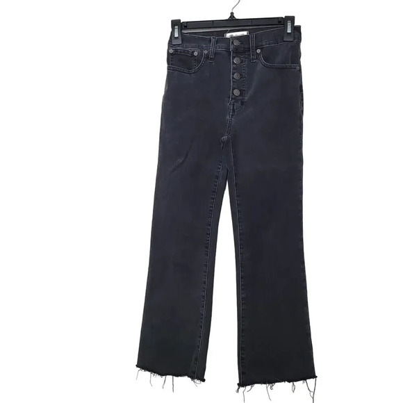 Madewell Women's Demi-Boot Cropped Jean Size 25 Black Wash Button Fly Raw Hem - Picture 2 of 11